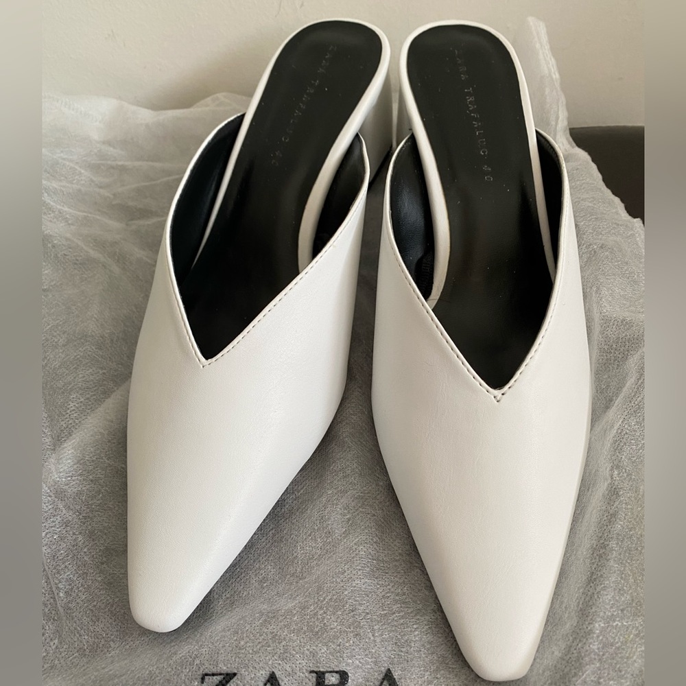 Zara white leather slide heels